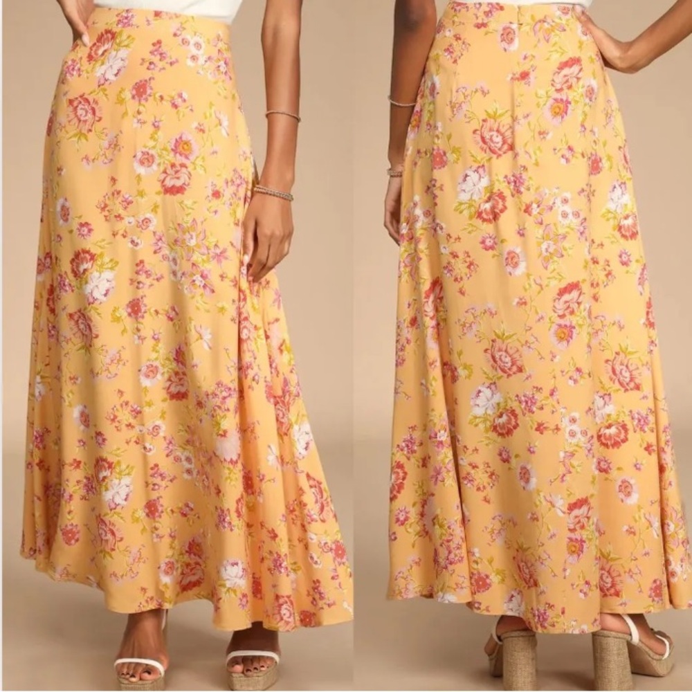 Lulus Best Blossoms Orange Floral Print Maxi Skirt